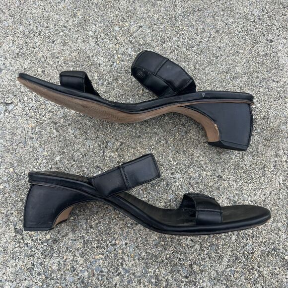 Cole Haan Black Leather Square Slide Open Toe Sandals - Picture 2 of 10